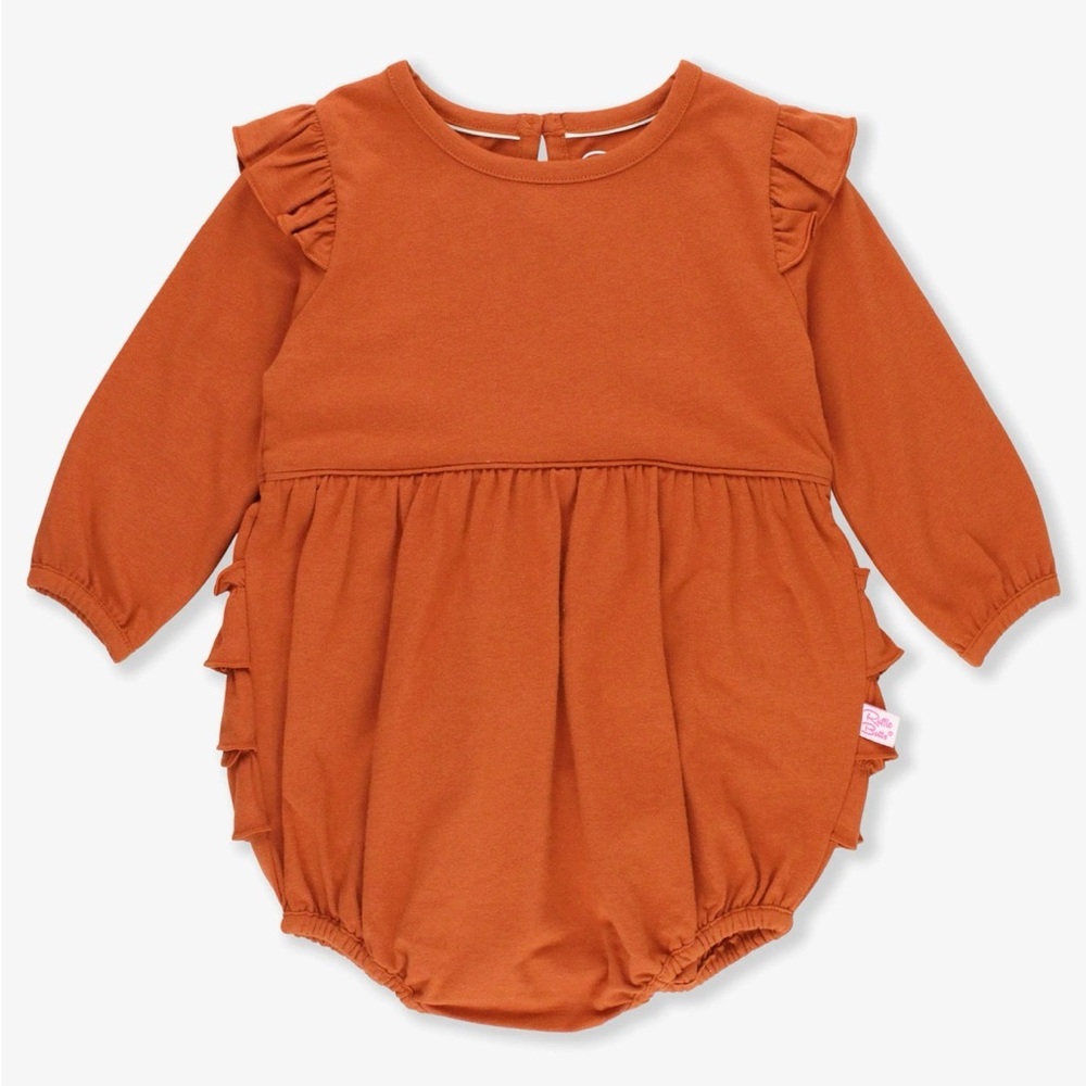Knit Long Sleeve Flutter Bubble Romper, Rust, 3-6 months
